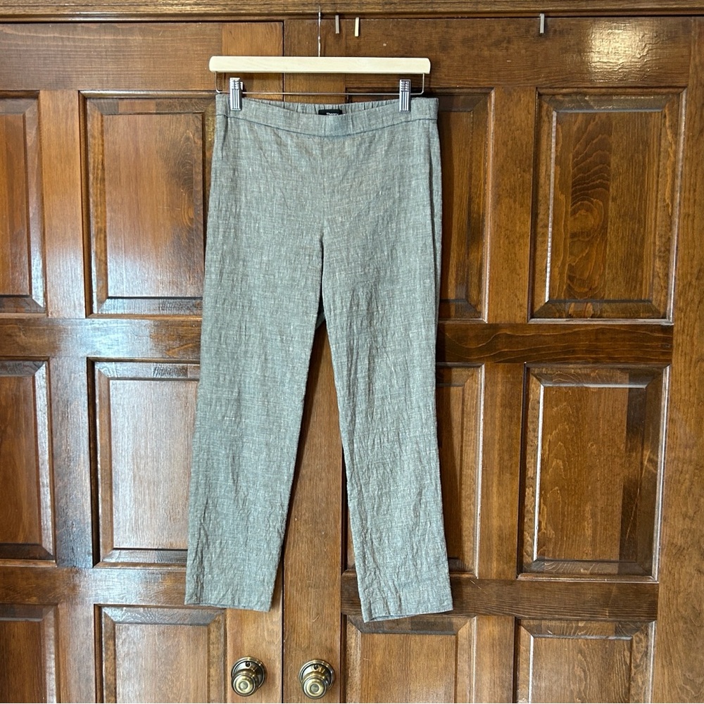 Theory Women's Size‎ 4 Eco Sharkskin Linen Blend Pull On Pants Gray Cropped - Picture 2 of 7